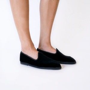 Fifi Venezia Gritti Black Velvet Slippers Loafers 37 / 6.5 Handmade